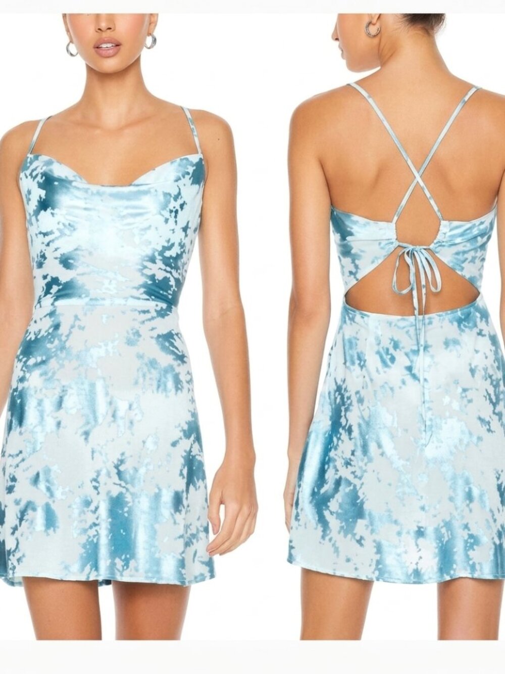 Forever 21 metallic burnout turquoise mini dress
